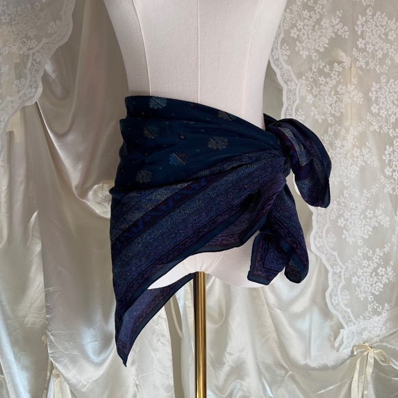 Anne Klein Blue Patterned Silk Scarf - Picture 2 of 6